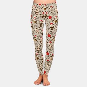 Legging de Noel Moulant pour femme Petits singes de Noel