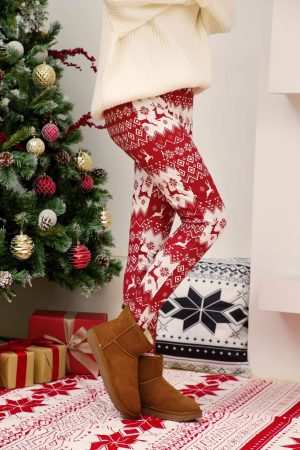 Leggings Blanc et Rouge de noël imprimé pour femmes