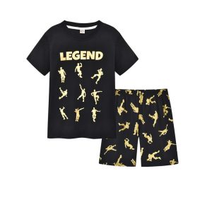 Pyjama à manches courtes noir avec inscription “Legend” doré