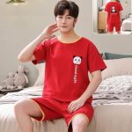 Pyjama deux pièces short et t-shirt rouge en coton