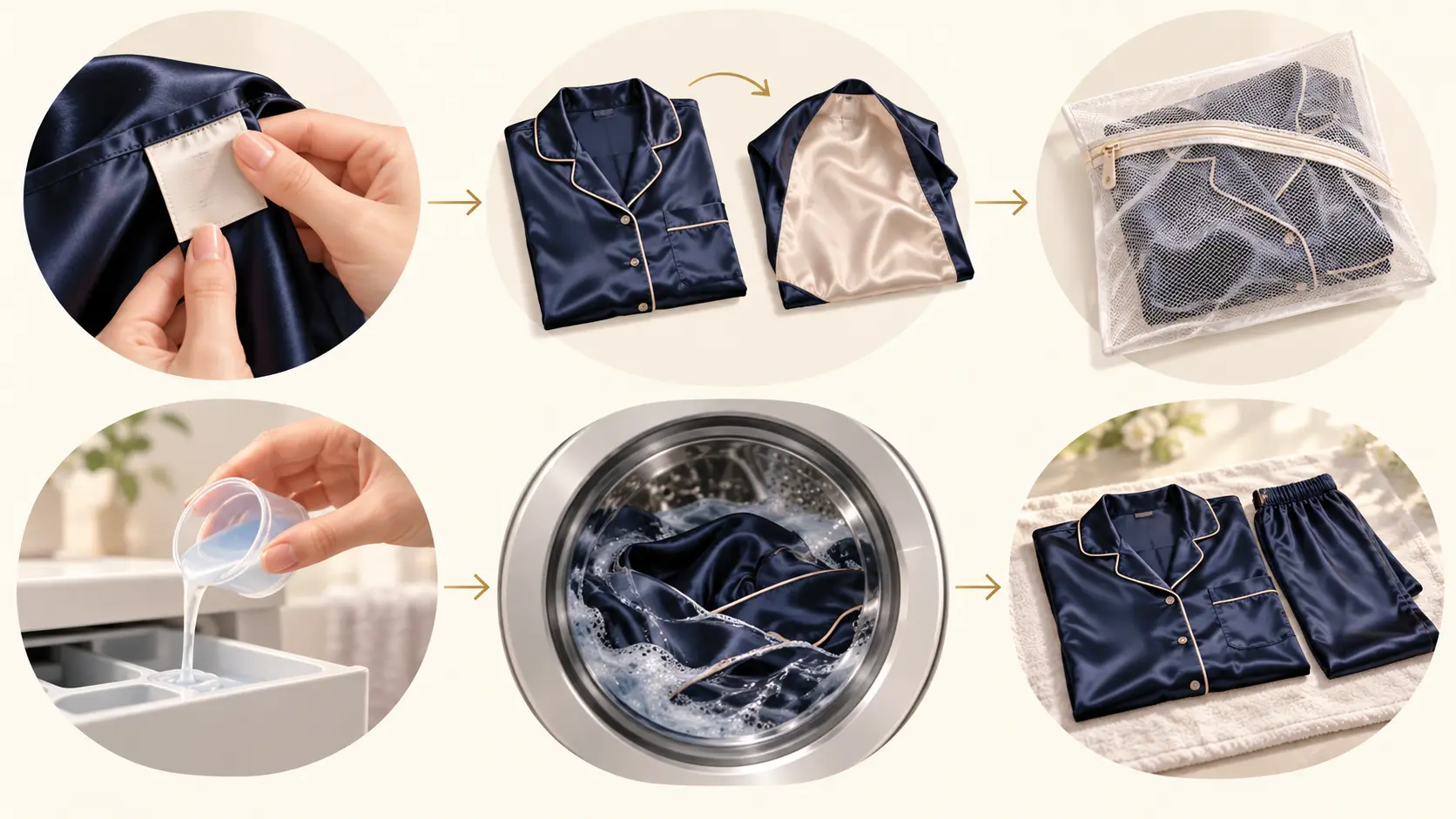 Six étapes pour laver doucement un pyjama en satin sans le frotter ni le tordre