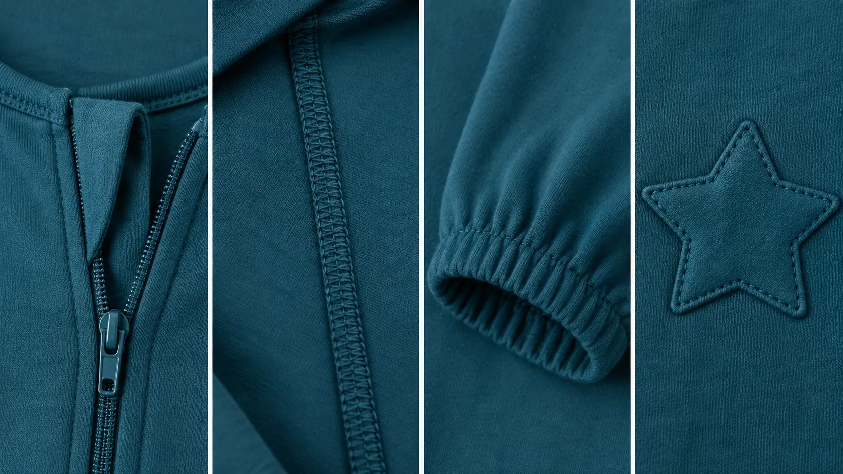 Gros plans des finitions à vérifier sur une combinaison pyjama pour adulte